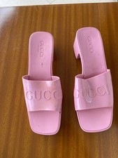 Gucci rubber logo platform slide sandals in wild roses pink rose size 41 EU