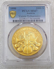 1990 Austria Philharmonic PCGS MS67 .9999 Gold 1 oz Just Graded New Holder #KC38
