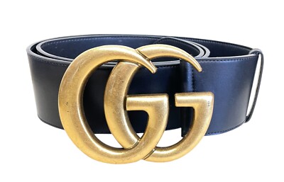 Authentic Gucci Black Smooth Calfskin Leather Gold Double G  display picture 1