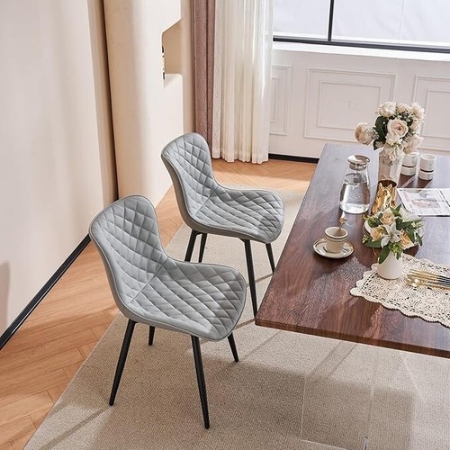 Lot de 2 chaises de salle à manger en cuir gris Kidol & Shellder avec coussin souple