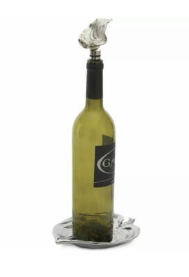 Michael Aram Nickelplate 2-Pc. Hosta Leaf Wine Coaster & Stopper Set $89 j