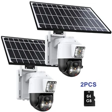 2PCS 4MP Solar Security Camera Wireless Outdoor Dual Lens PTZ Solar 10x Zoom+64G