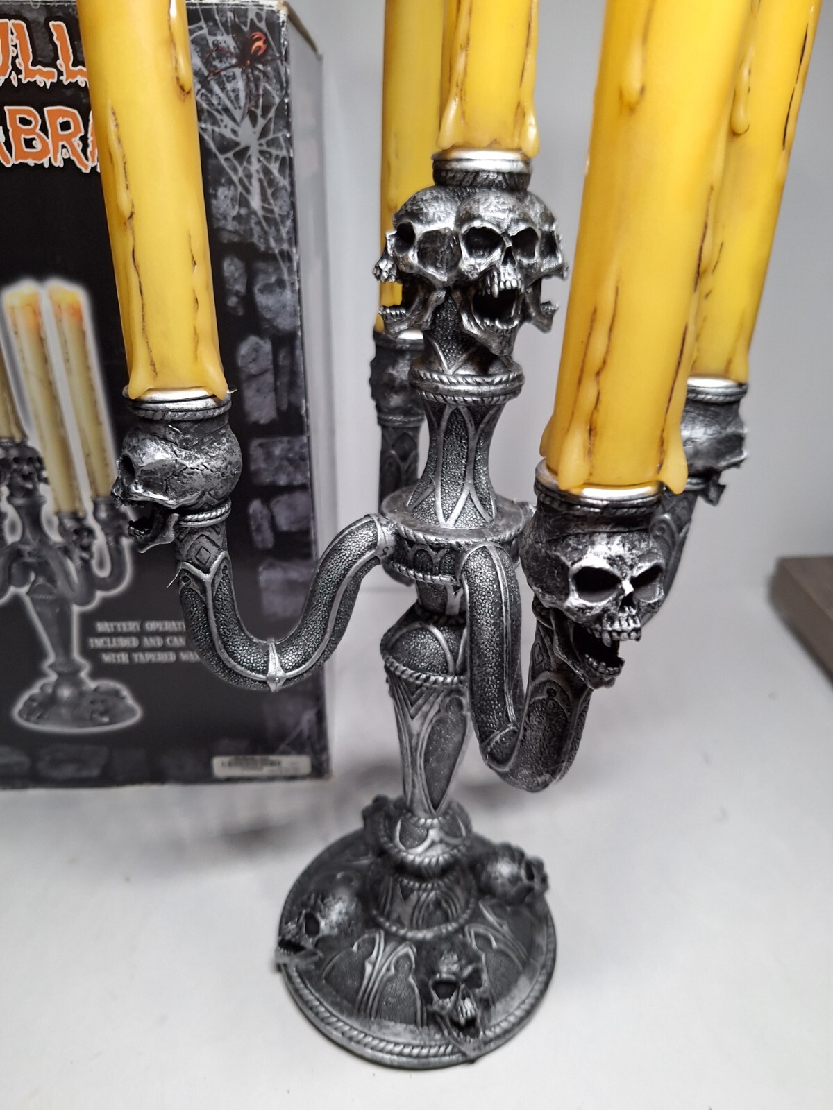 SPIRIT Halloween LED SKULL CANDELABRA Battery Operated Metal 5 Candles