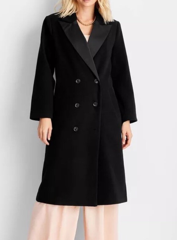 Future Collective Women's Notched Lapel Double Breasted Coat Black