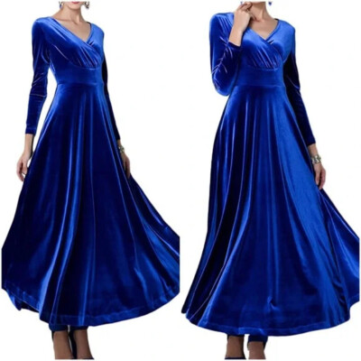 #ad Urban Coco Royal Blue Velvet Maxi Dress Size M Elegant Romantic Balletcore NWT $24.99
