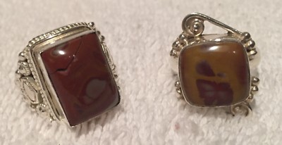  Wunderschönes Paar**2 große Noreena Jaspis Sterling Silber Ringe GR. 7,5 - PLZ C NOTE