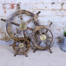 Naav Ships Wheel Natural Wood Colour Nautical Seaside Boat Gift
