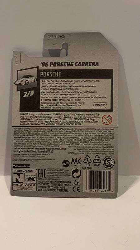 Yellow '96 Porsche Carrera 2/5 Porsche 2020 72/250 GHF18 Hot Wheels Long Card - Image 2 of 2