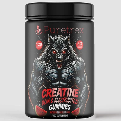 PURETREX Creatine Gummies 5000mg with BCAA & Electrolytes 5G Watermelon Flavour 120 Count