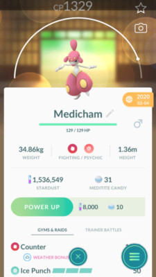 Pokemon Trade GO - Medicham Level 40 & 2nd Charge unlocked for PVP Great League