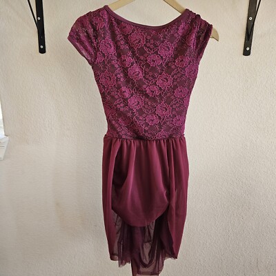Womens Curtain Call Maroon Lace Bodysuit With Hi-Lo Skirt Low Back Size Small