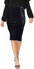 Womens Black Velvet Skirt Going Out Party Wear Gothic Range Midi Knee Length