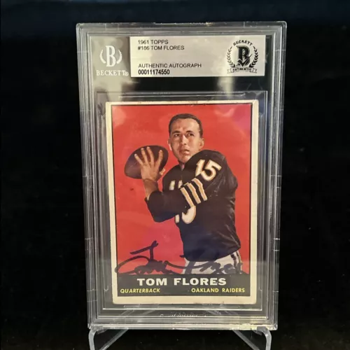 1961 Topps #186 Tom Flores RC HOF Raiders Auto Slabbed  Signed Card BAS Beckett