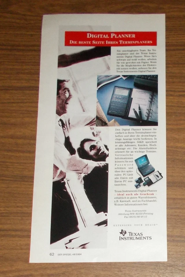 Seltene Werbung TEXAS INSTRUMENTS DIGITAL PLANNER Terminplaner 1994 - Bild 1 von 1