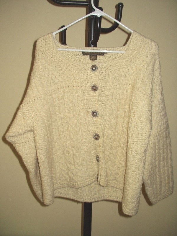 Inis Crafts Ireland 100% Wool Cream Cardigan - Square Neck - Woman's XL