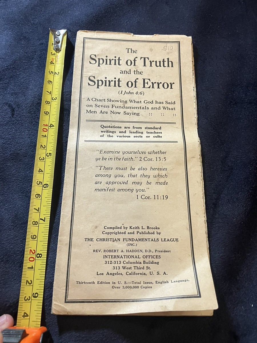 THE SPIRIT OF TRUTH & THE SPIRIT OF ERROR Vintage Chart What God