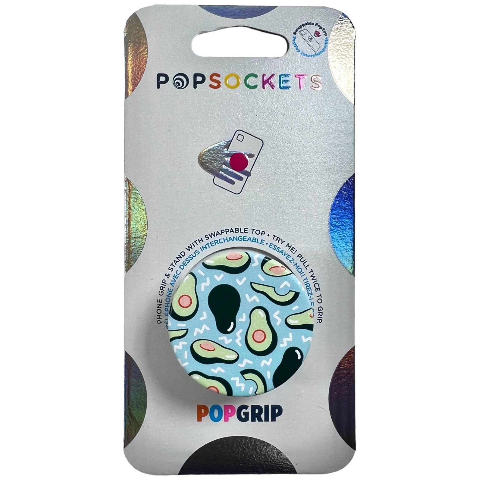 Popsocket Avocado Party Blue Swappable Top Premium Phone Grip Stand White Base-image