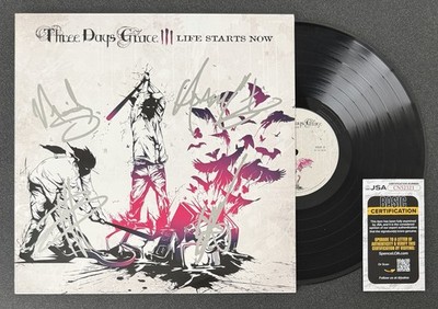 ADAM GONTIER +3 SIGNED THREE DAYS GRACE  LIFE STARTS NOW  VINYL LP FULL BAND JSA