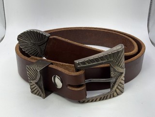 Chambers 925 Sterling Silver 1.25” 3pc Buckle Set & 44” Leather Belt 149g