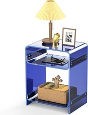 Acrylic End Table Record Player Table with Storage Shelf Clear Side Table Nig...