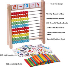 Wooden Abacus for Kids - 100 Counting Sticks and Number Toys Cards 1-100, Educat