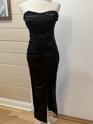 Corset Satin Midi Dress Black Sz S Bodycon Witchy Whimsigoth Dark Fairy