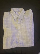 New Calvin Klein Men  s Slim Fit Stretch Dress Shirt Large 16in 32/33 Grey Plaid