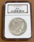 1921 Peace SILVER one $1 DOLLAR US Coin ~ High Relief ~ Uncirculated ~ NGC MS 62
