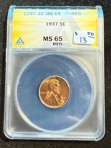 1937 LINCOLN WHEAT CENT ANACS MS 65 RED 184