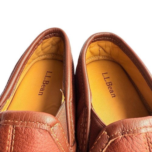 LL Bean Elkhide Mens Med Brown Leather Padded Comfort Slippers Size 8M - Picture 8 of 14