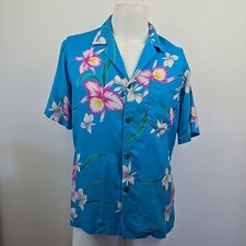 VTG 80s Kauaiana Hawaiian Camp Shirt Floral Hibiscus Print Men's S Rayon USA