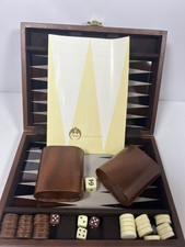 Vintage Aries of Beverly Hills Backgammon Set Brown Case Cups Dice Doubling Cube