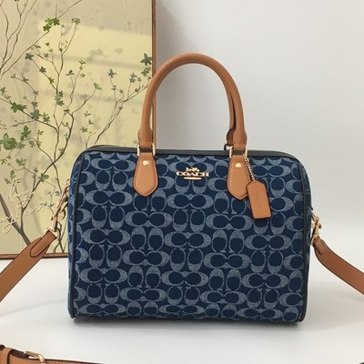 ウェア CY699 COACH CY699 Rowan Large Satchel Bag - Signature Canvas Denim Blue