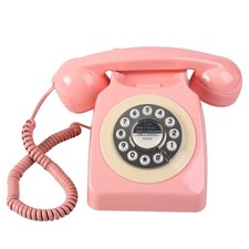 Sangyn Retro Landline Telephone Classic Vintage Corded Button Dial, Pink