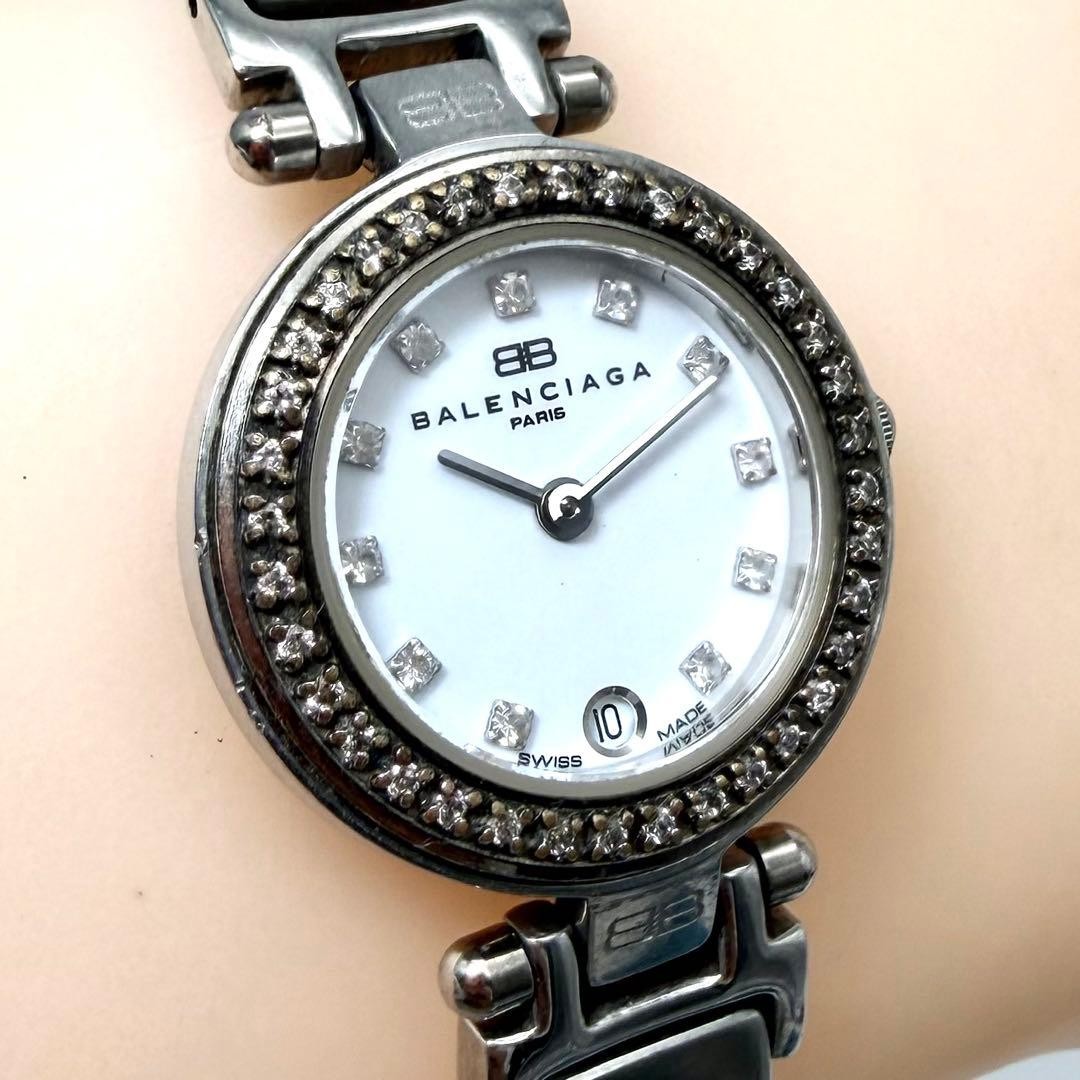 Balenciaga White Quartz Rhinestone Bangle Watch Date … - Gem