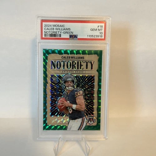 Caleb Williams 2024 Panini Mosaic Notoriety Green Prizm #18 PSA 10 Rookie Card