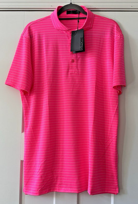 G/Fore G4 NWT Men's XLarge Bright Pink Striped Polo Shirt KOP G4MS23K001 NWT$120