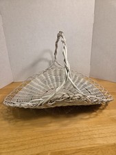 Vintage Flower Gathering Basket French Style Whitewashed Wicker Scalloped Edges
