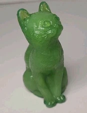 VTG Mosser Glass Sitting Cat Lime Green Jade Rare Color