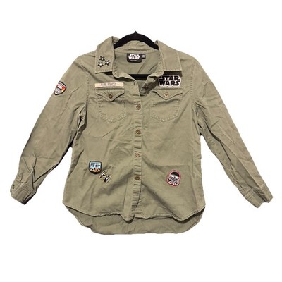 Star Wars Girls Shirt XS Green Long Sleeve Button-Up With Patches Elite Forces