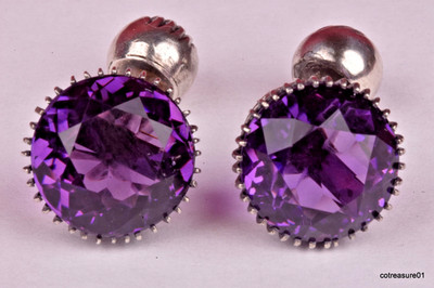 RARE Antique Sterling Silver Amethyst Cufflinks Cuff Links Approx 5ct Each