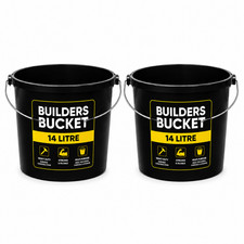 Image of 2 x Yuzet 14L Black Builders Bucket Heavy Duty Plastic Mixing Carry Bucket