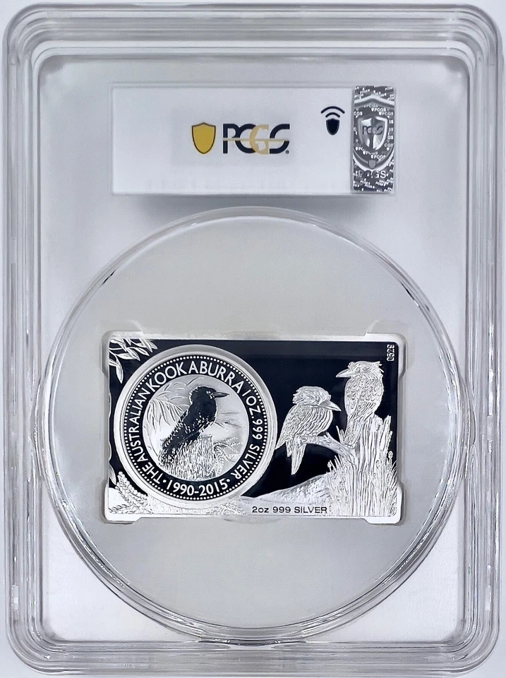 2015 P Australia Kookaburra Silver 3 Oz Bar and Coin PCGS MS 69 25th Anniversary - Image 2 of 2
