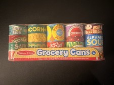 Melissa  Doug Toy Grocery Cans Kitchen Food Set with Detachable Lids BRAND NEW