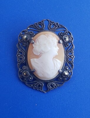 Vintage Sterling Silver 925 Carved Shell Cameo Brooch Pin | eBay