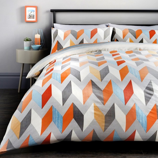 Grafix Zig Zag Multi Single Orange Blue Grey Cotton Blend