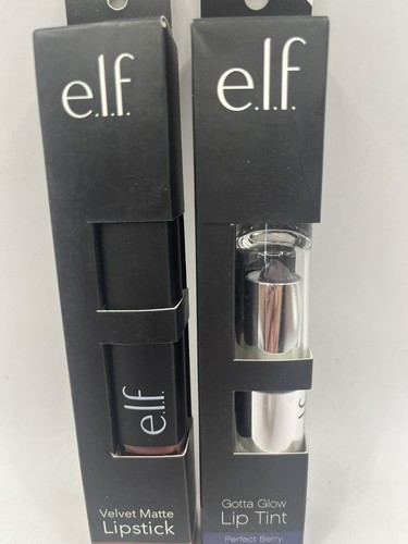 Lot Of 2 ELF Lip Colours Velvet Matte Deep Burgundy & Gotta Glow Lip Tint Berry - Picture 3 of 7