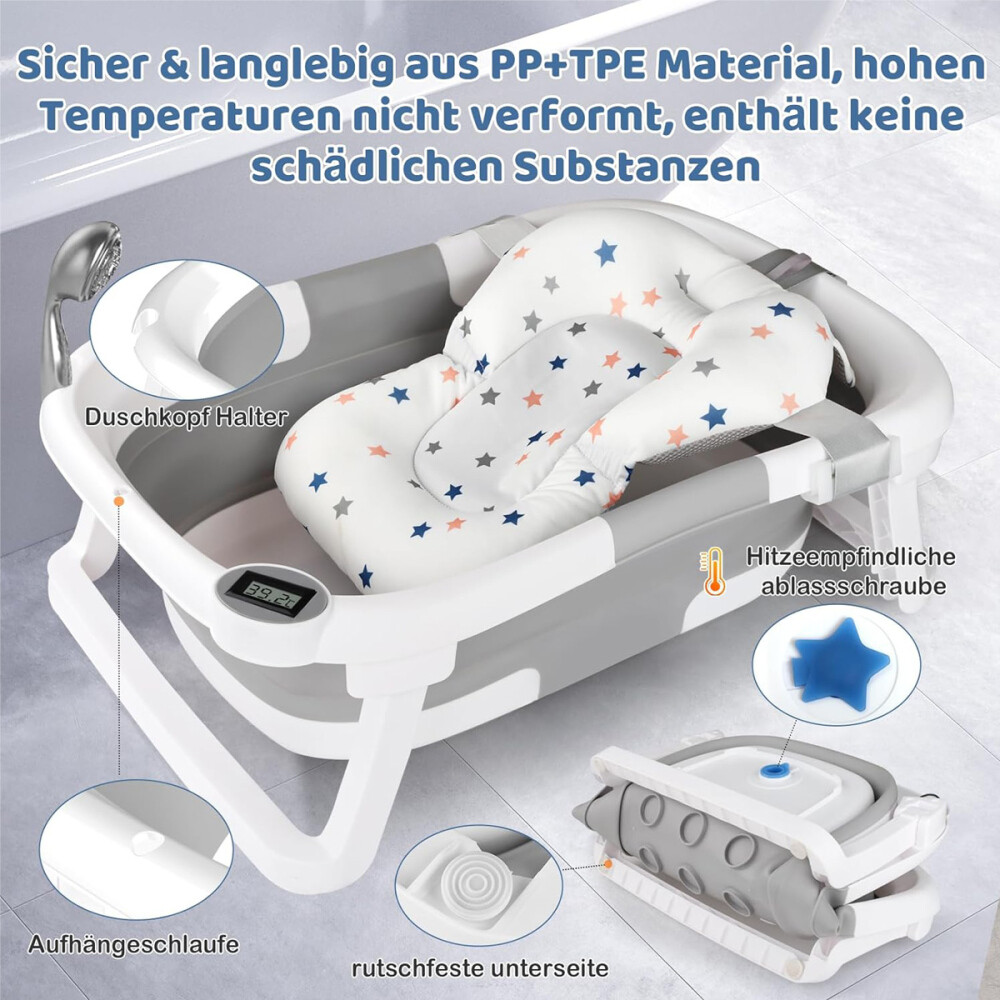Baby Badewanne 3-in-1 Faltbar Baden Anti-Rutsch mit Kissen Temperaturanzeige NEU