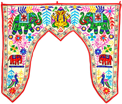 Indischer weißer Suzani Wandbehang Tür Wandteppich Toran Patchwork handgestickt