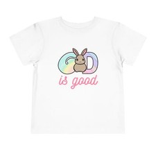 Toddler Tee - "God is Good" Rainbow Bunny Design